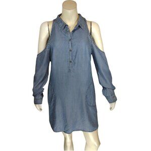 Blue/White Stripe Dress with Cut out Shoulders